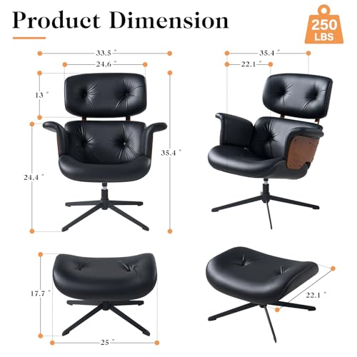 Black PU Leather Recliner Swivel Chair with Ottoman D496854