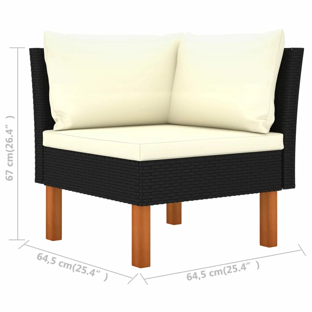 Cream White Black Poly Rattan Eucalyptus Wood Corner Sofa J815316