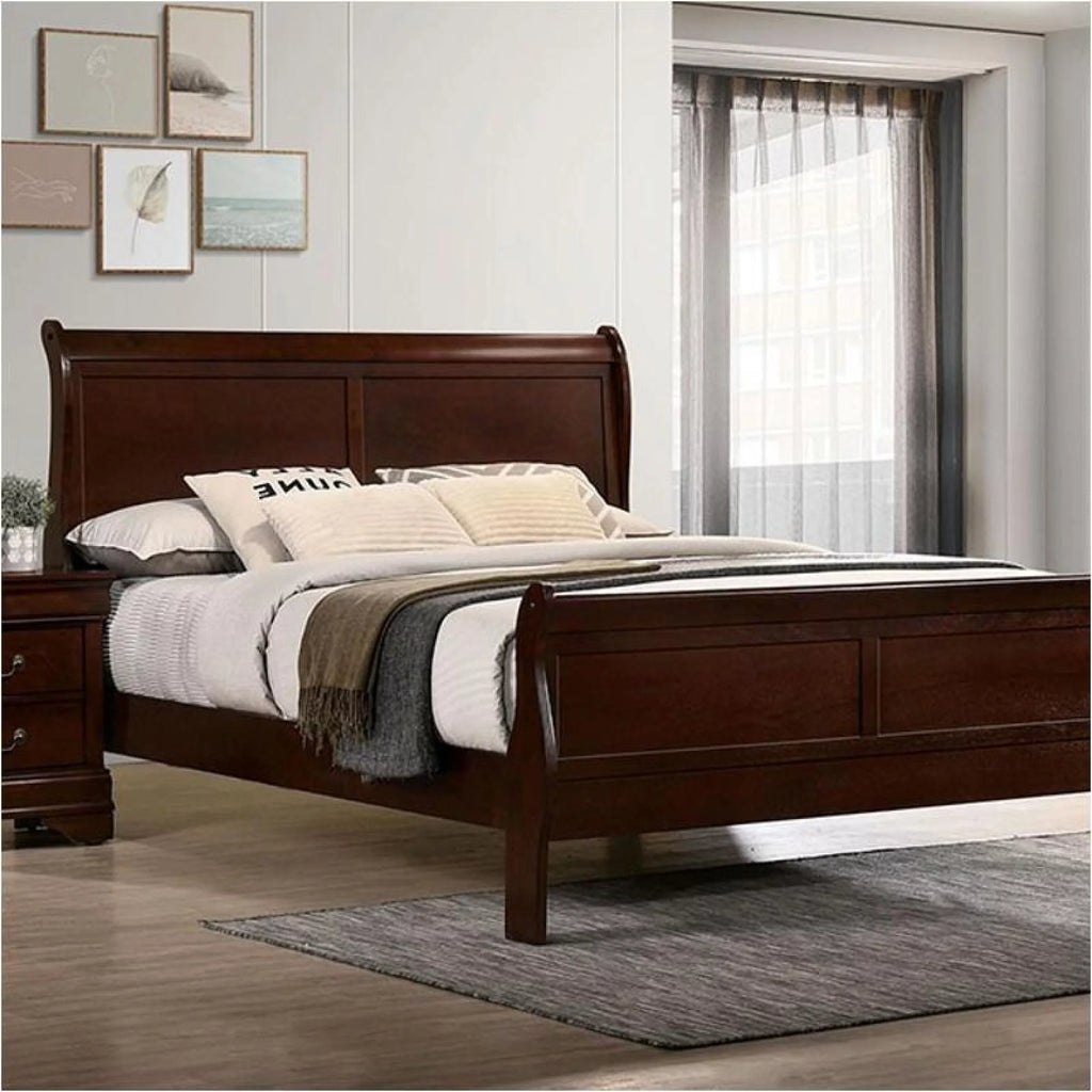 Cherry Sleigh Bed Queen Size Solid Wood Q379