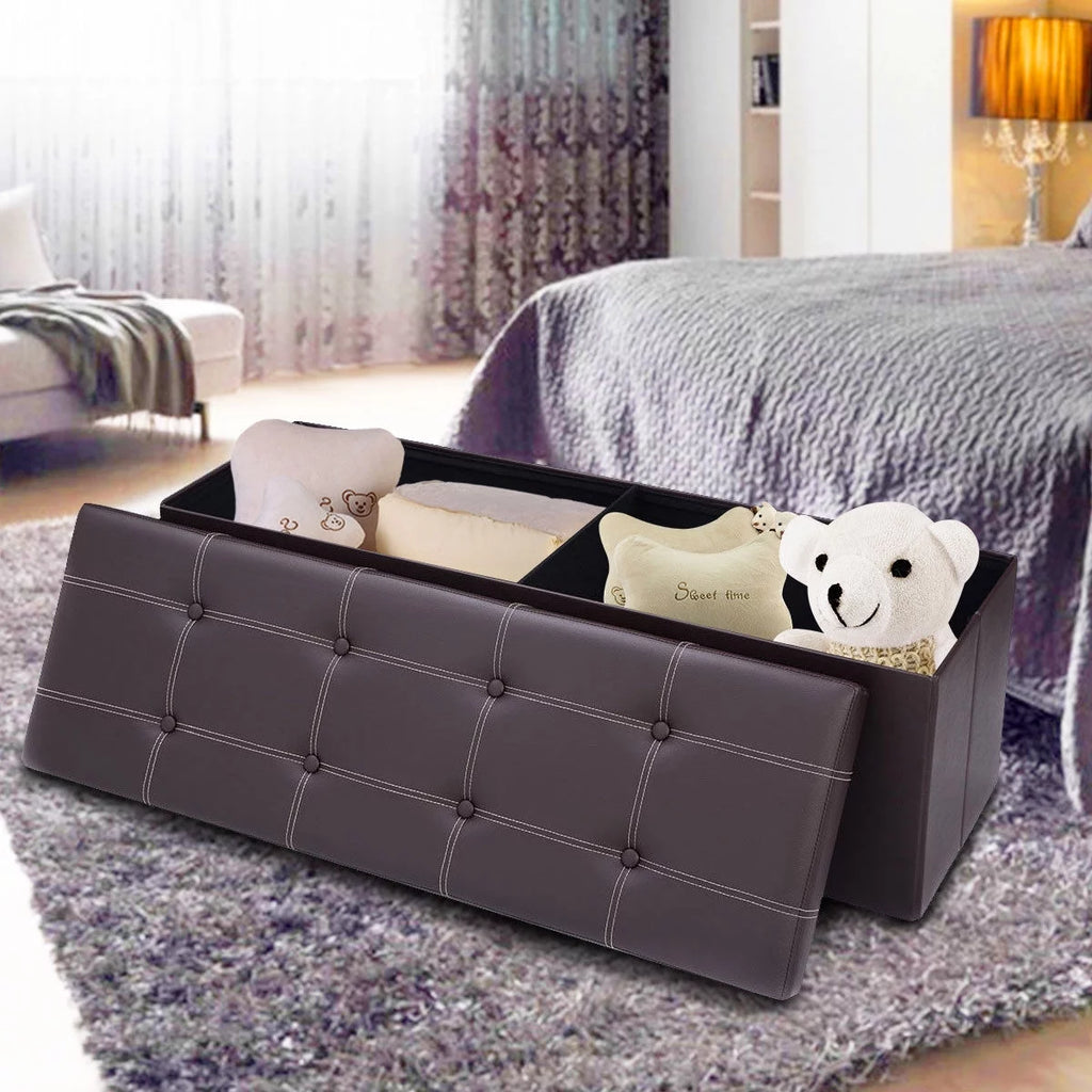 Brown Faux Leather Folding Storage Ottoman N64538
