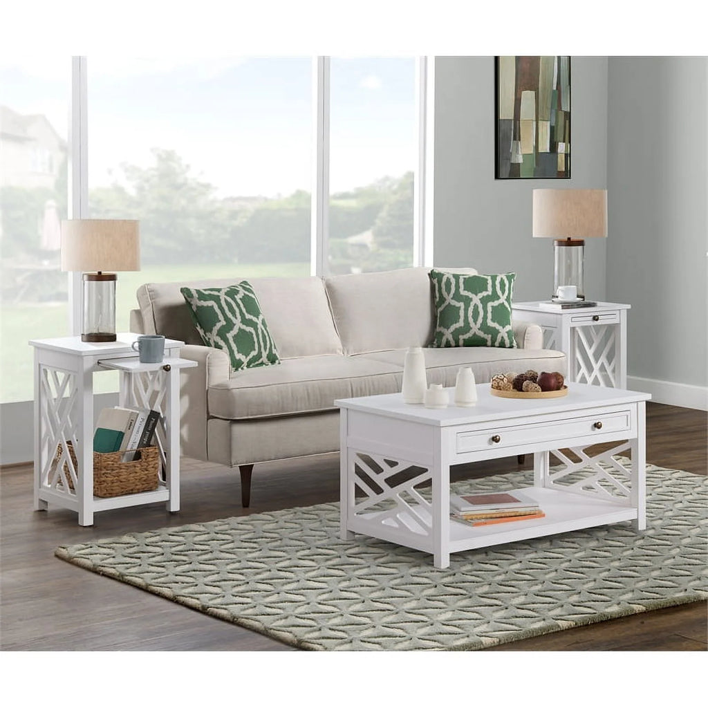 White Wood Coffee Table and Two End Tables D948443