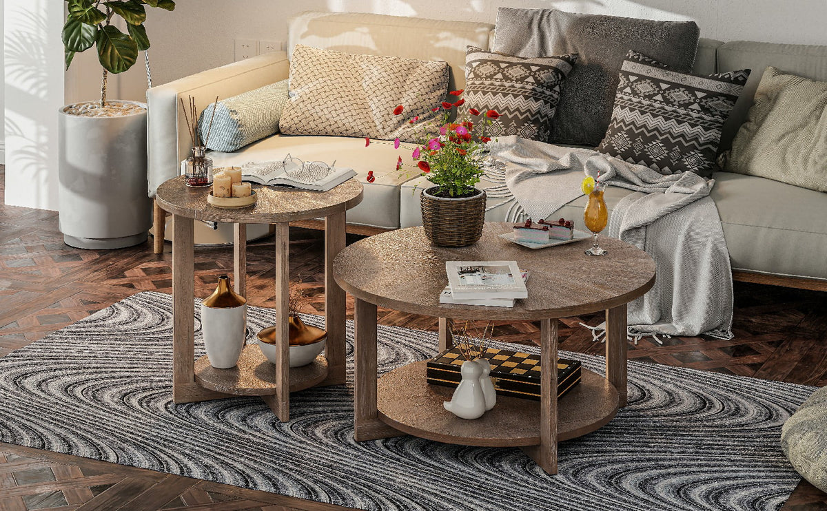 Round Wood Coffee Table with Storage R704