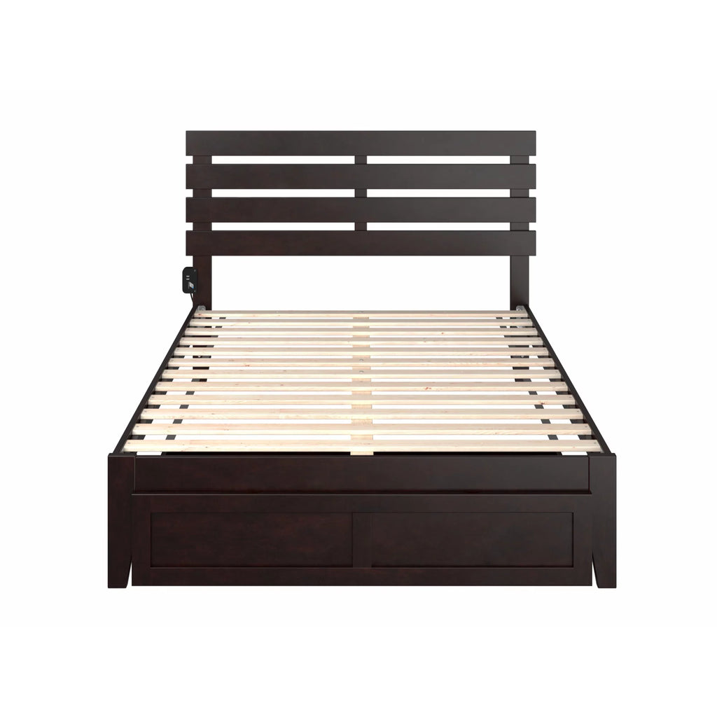 Espresso Wood Full Bed with Foot Drawer O762