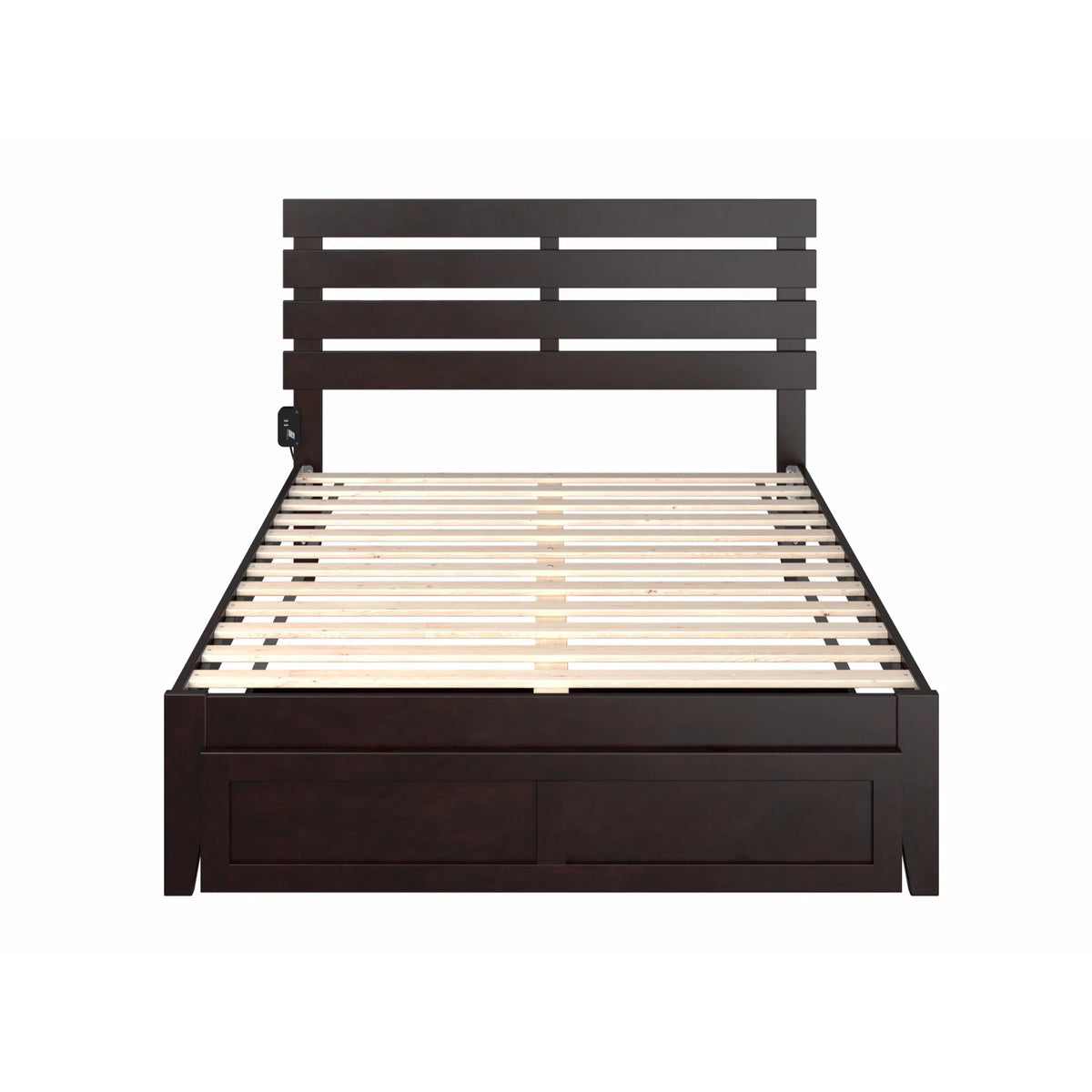 Espresso Wood Full Bed with Foot Drawer O762