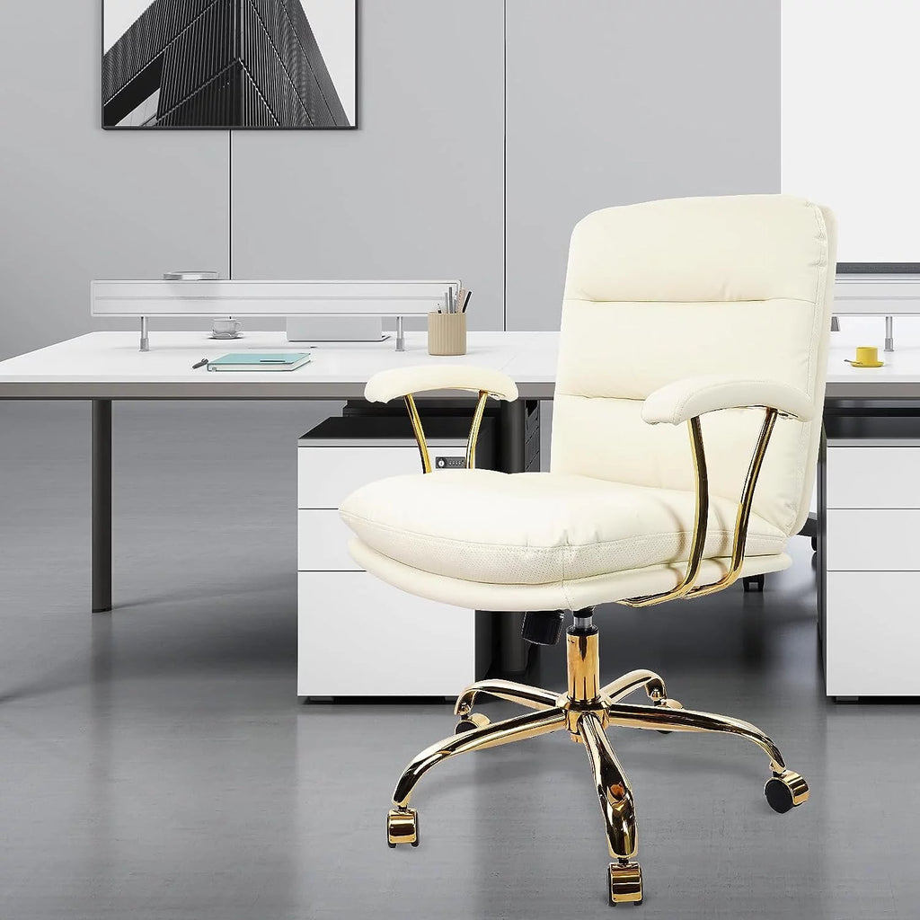 White Ergonomic Faux Leather Office Chair with Wheels and Arms F1626