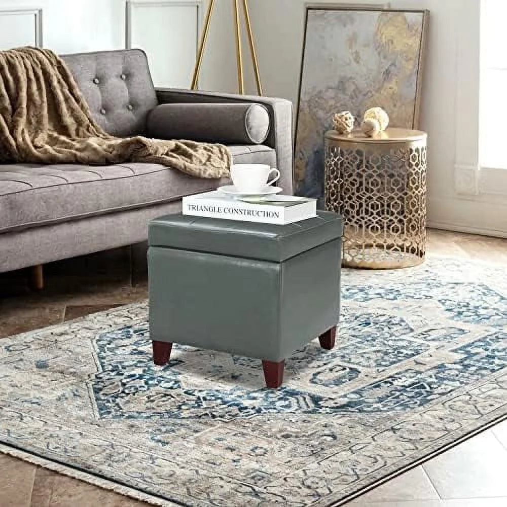 Tufted Leather Square Ottoman with Hinged Lid E12705