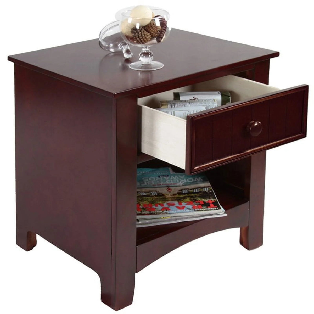 Solid Wood 1-Drawer Nightstand in Cherry I8623