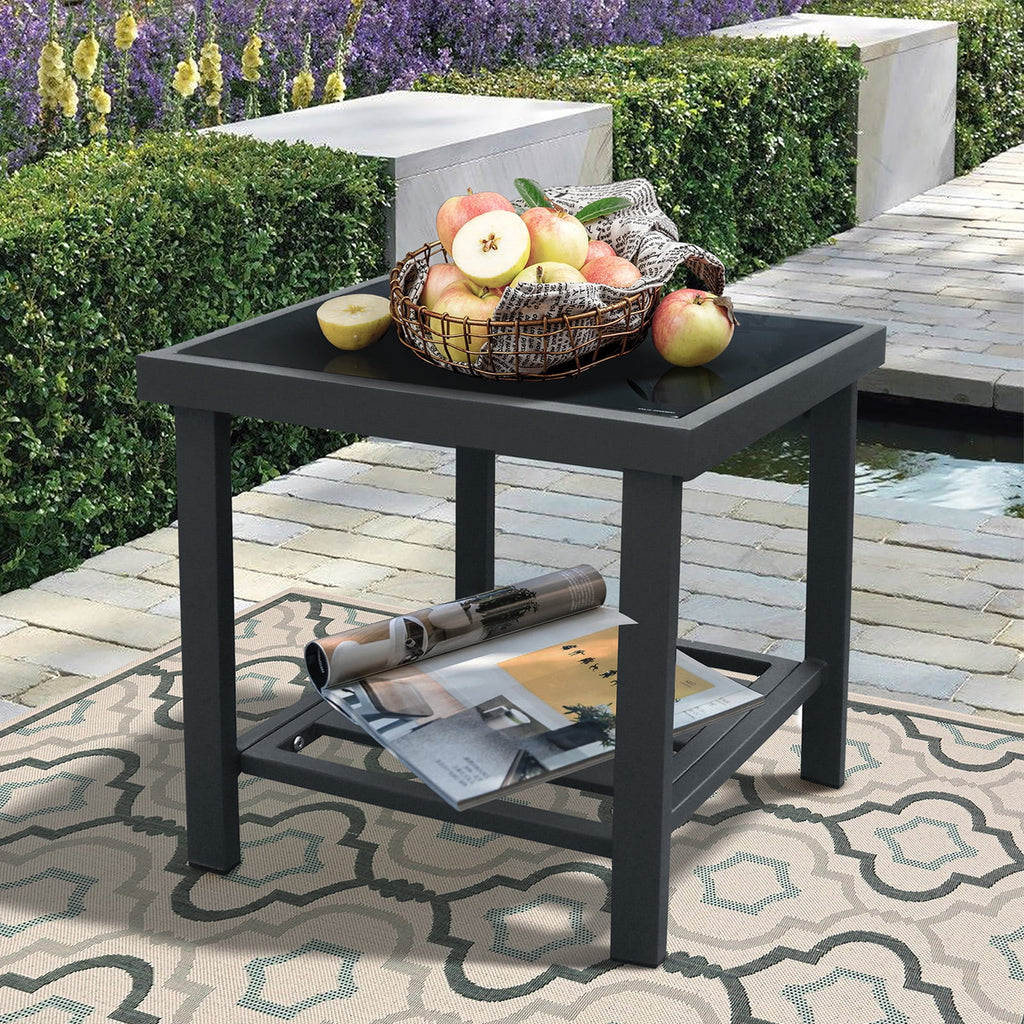 Aluminum Glass Square Side Table with Storage Shelf Y181