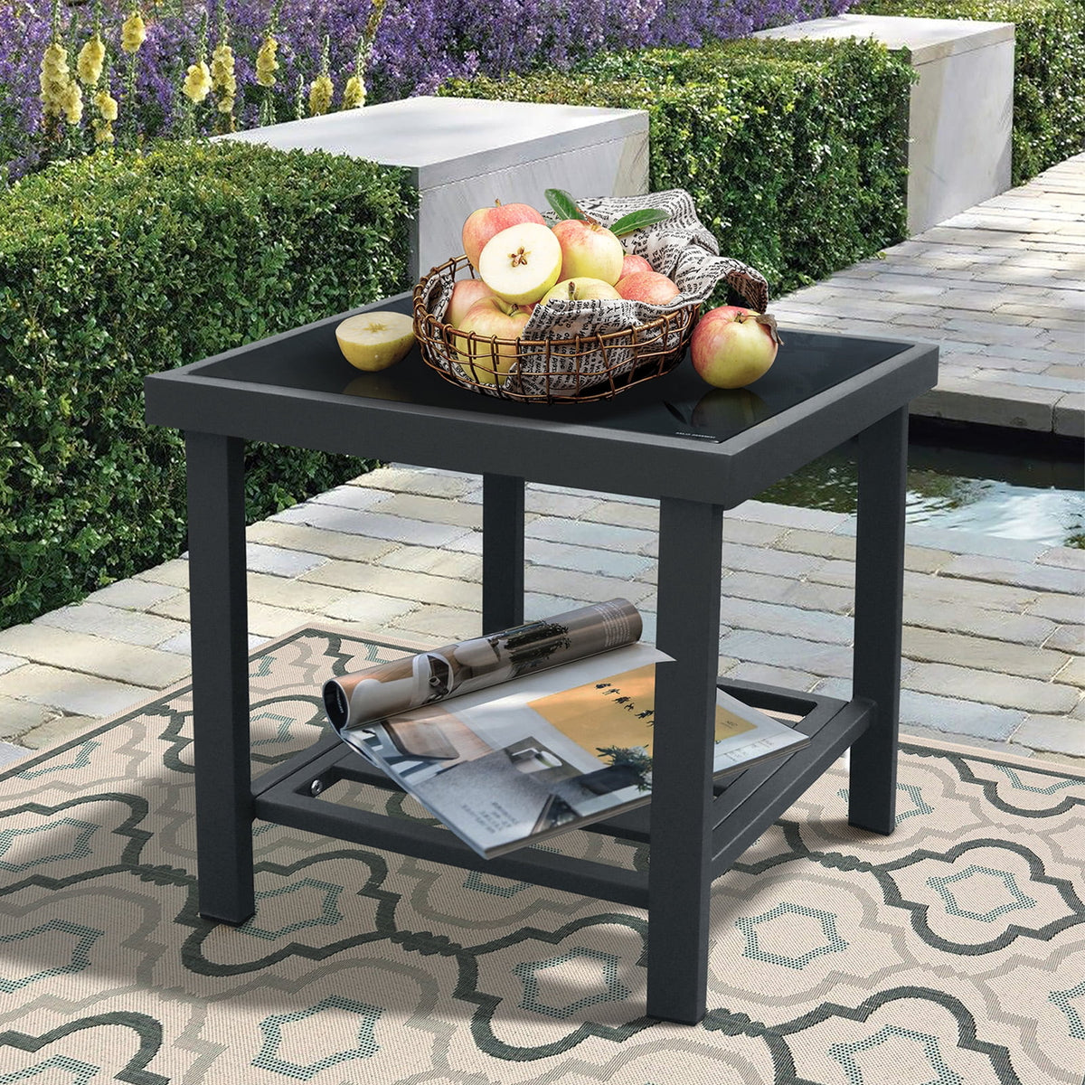 Aluminum Glass Square Side Table with Storage Shelf Y181