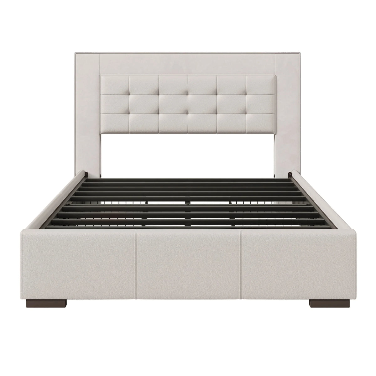 Queen Platform Bed Frame with Four Drawers Beige S9180