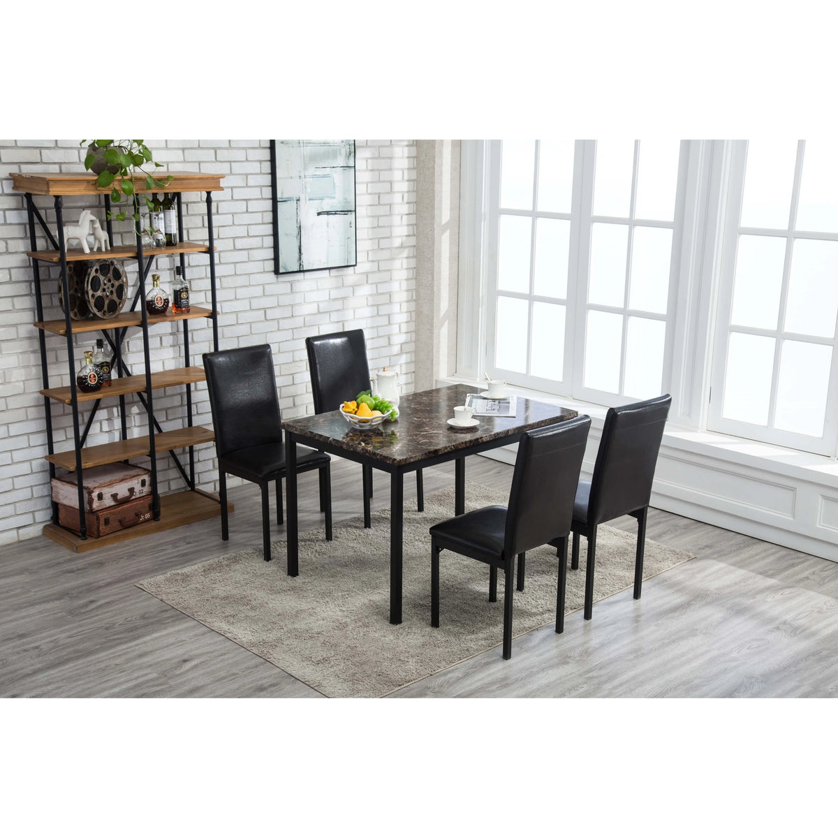 5pc Black Faux Leather Dining Room Set Z76881
