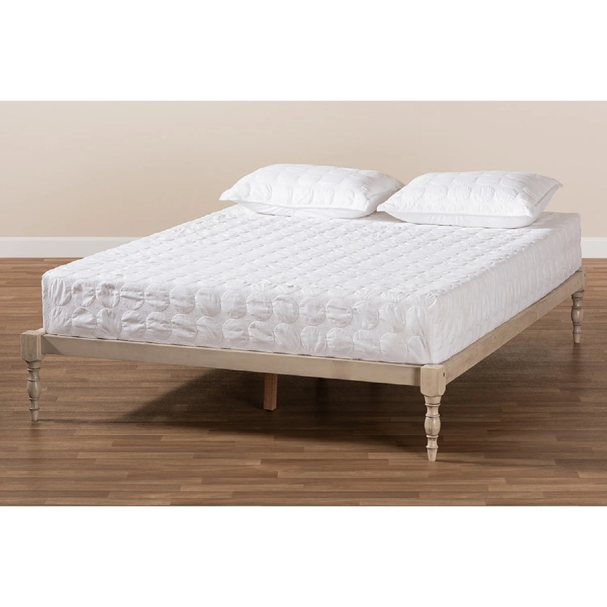 Antique White Wood King Size Platform Bed Frame Z897