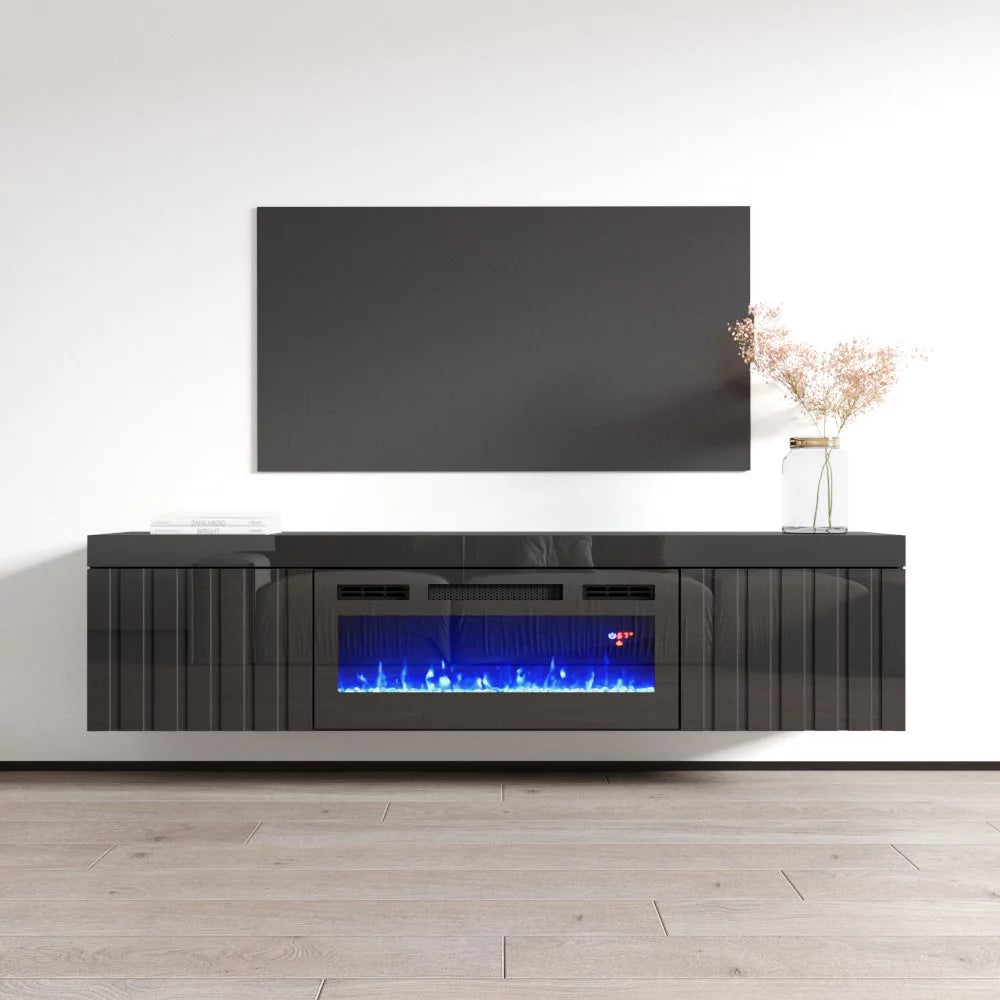 Floating Fireplace TV Stand for TVs up to 80" High Gloss V98270