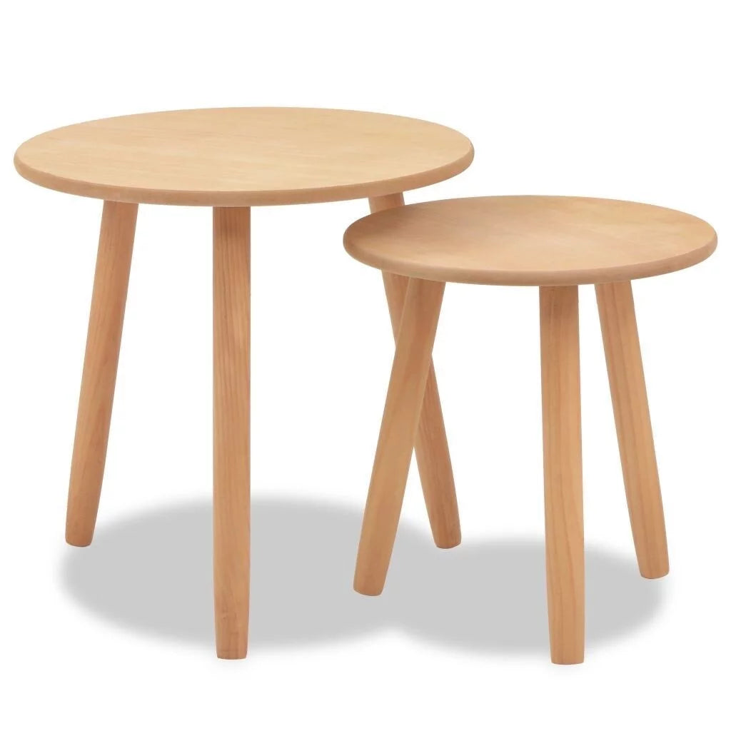 2 Pieces Small Round Solid Wood Side Table I941454