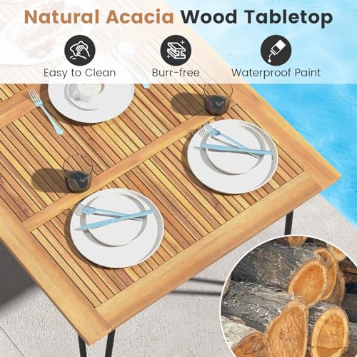 79-Inch Acacia Wood Oval Dining Table with Umbrella Hole W297450