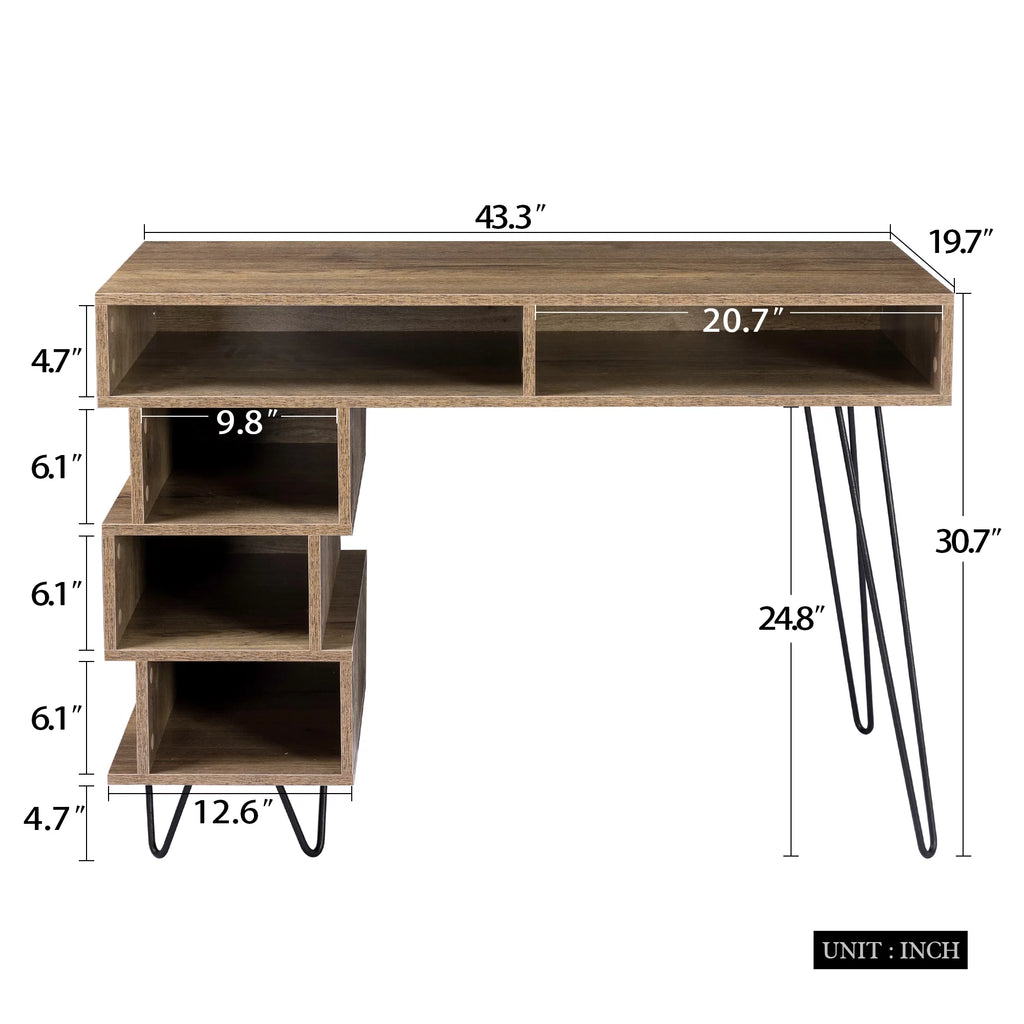 Brown Writing Study Desk with Lattice and V-Shaped Iron Leg W403725