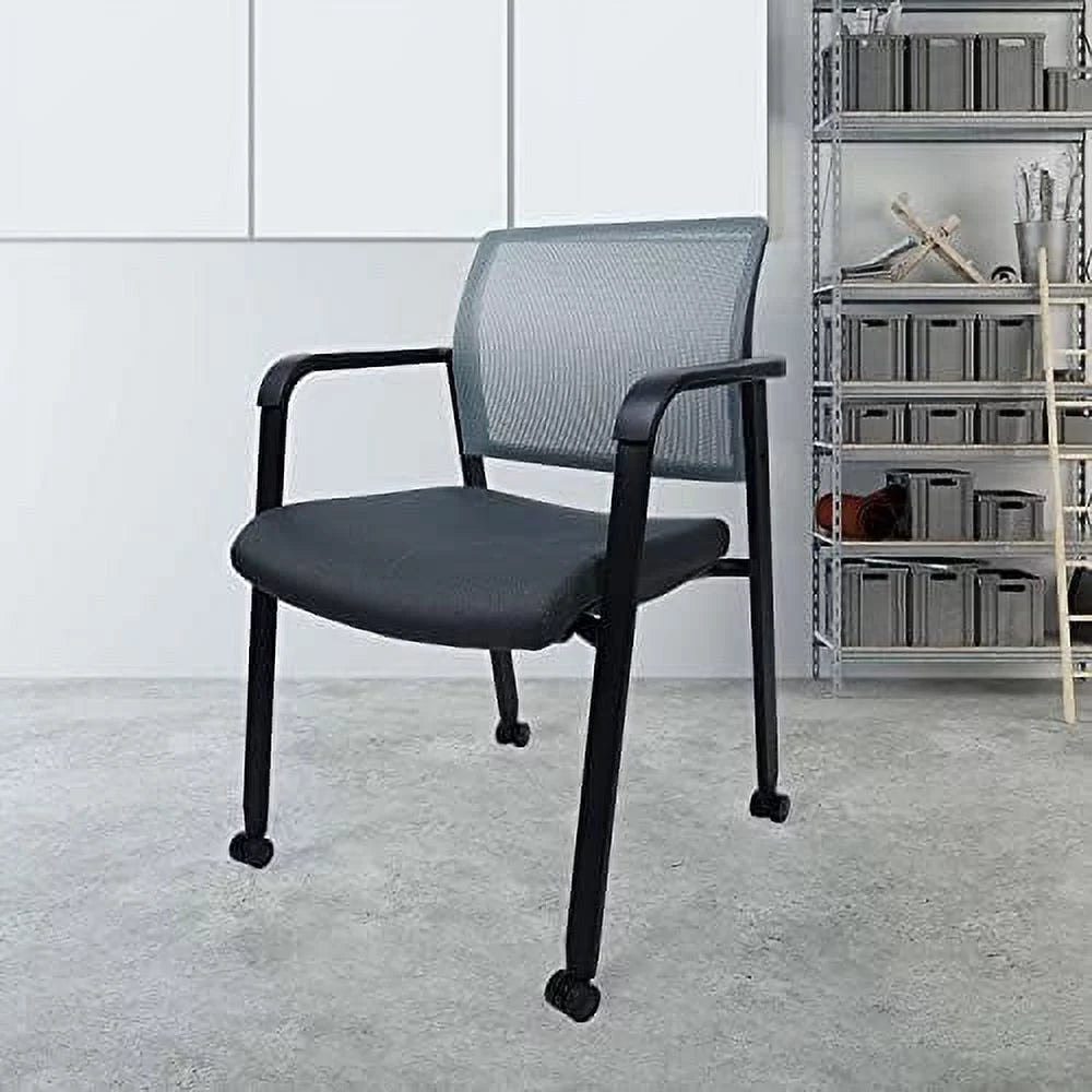 Grey Mesh Back Upholstered Fabric Seat Chairs with Wheels (4 Pack) X509748