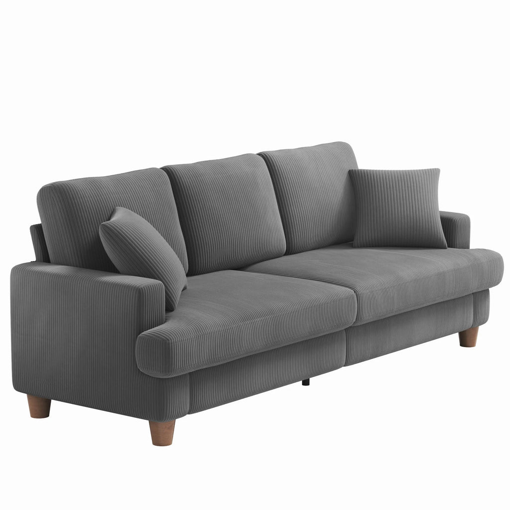 Gray Corduroy 3 Seater Sofa with 2 Pillows N4584