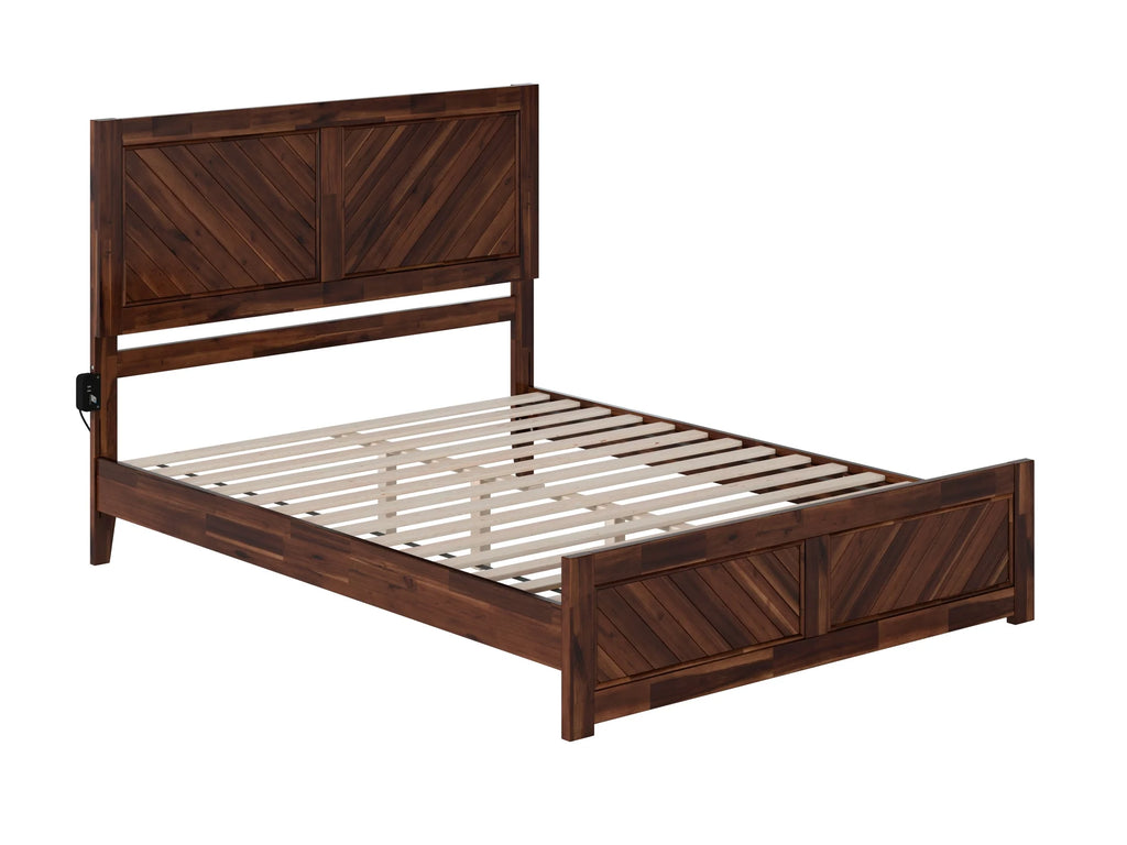 Queen Solid Wood Low Profile Platform Bed with Footboard, Walnut Y61264