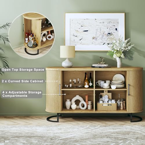 Walnut Fluted Tambour Sideboard Buffet Cabinet with Adjustable Shelves M4405