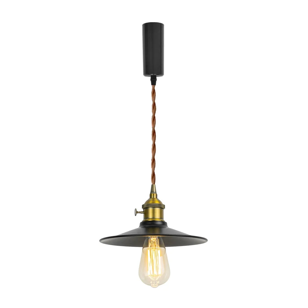 Retro Gold Track Pendant Light with Black Metal Shade L8724