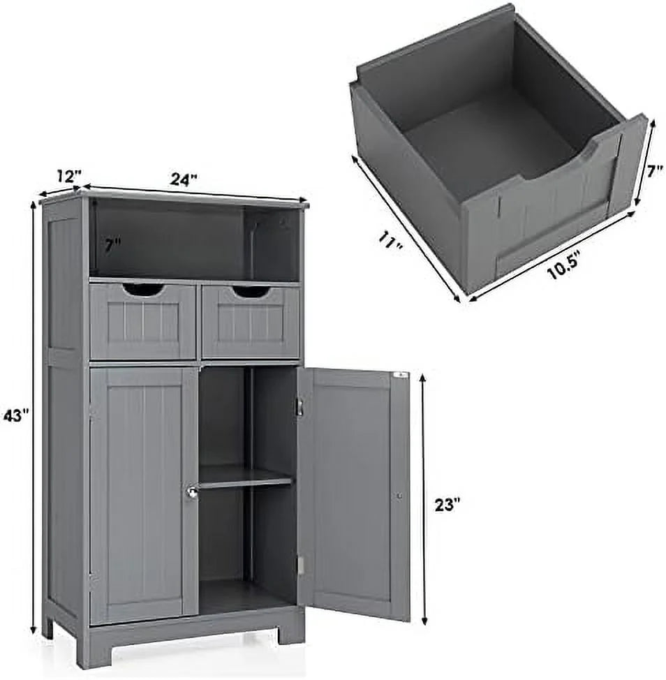 Grey Bathroom Floor Cabinet with 2 Doors and 2 Drawers D557