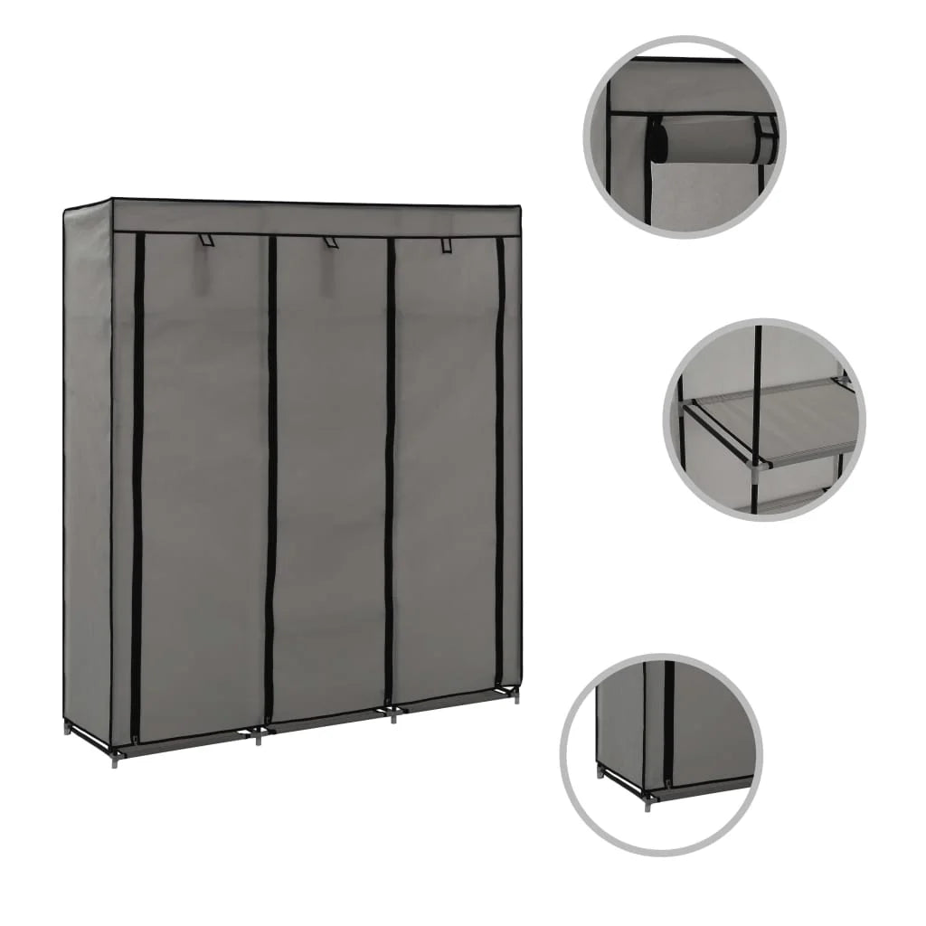 Gray Wardrobe with Compartments and Rods H978219
