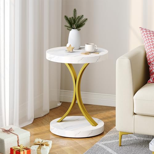 Round Faux Marble Side Table Set of 2 D4838