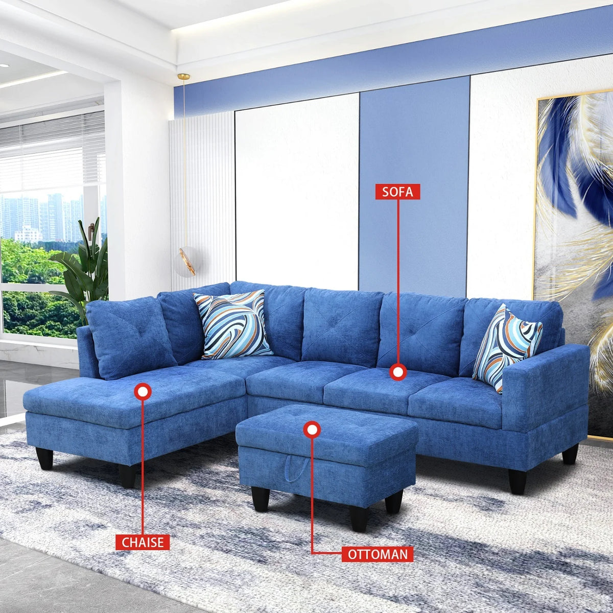 Blue Linen 2-Piece Sofa Set N1775