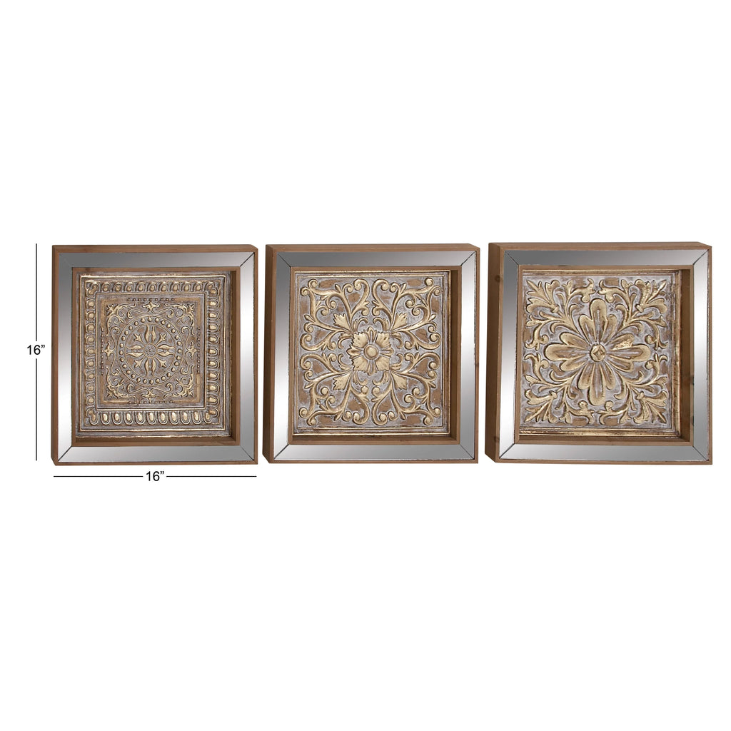 Gold Metal Floral Wall Decor with Mirror Panels 3 Count N470080