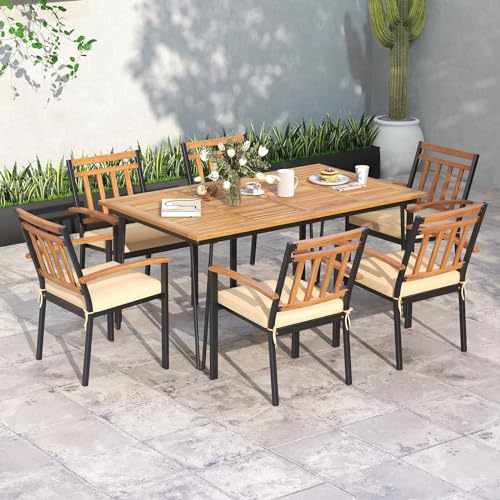 79-Inch Acacia Wood Oval Dining Table with Umbrella Hole W297450