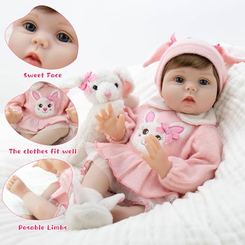 Lifelike Girl Doll 22 inch Silicone Newborn Baby Doll with Bunny Toy H2852