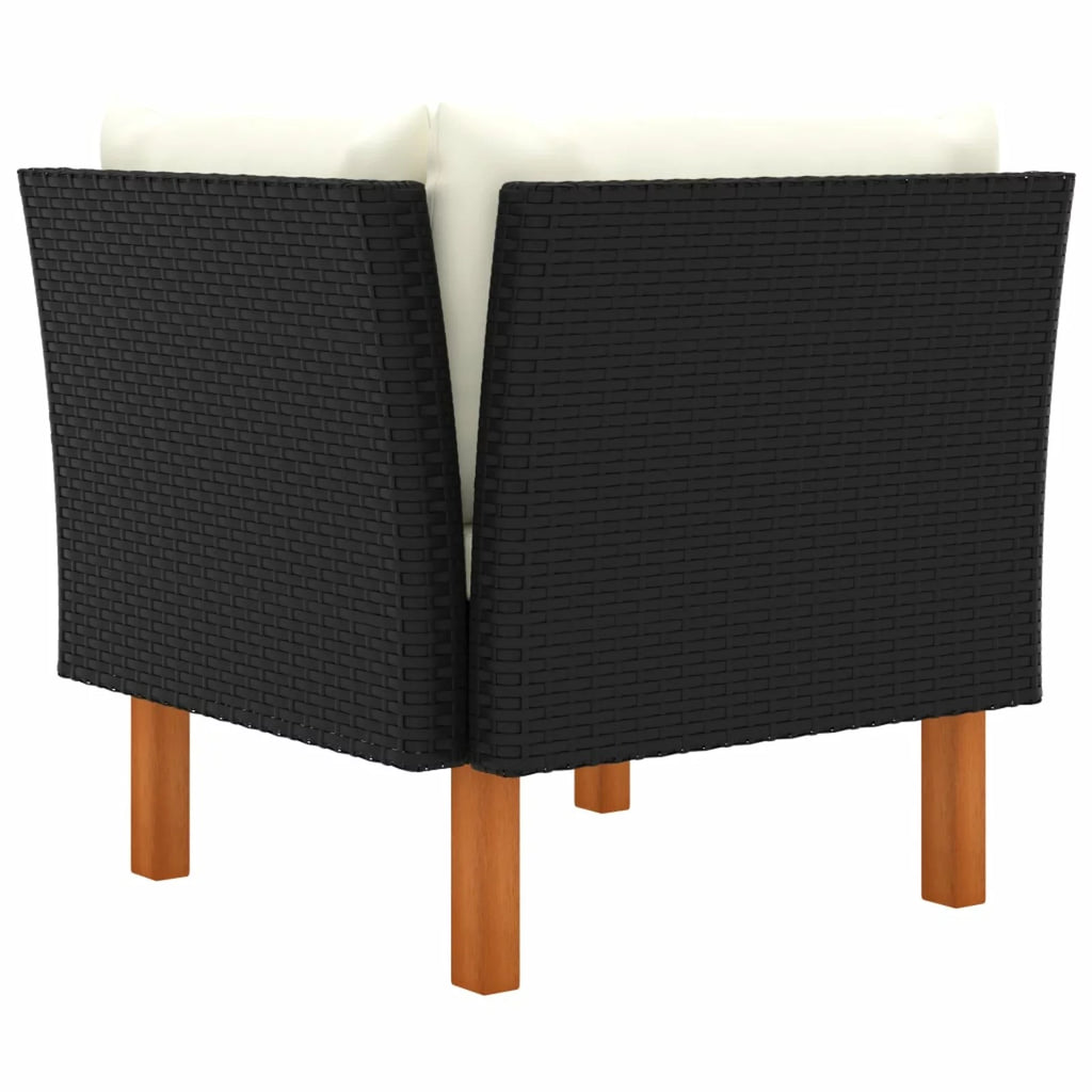 Cream White Black Poly Rattan Eucalyptus Wood Corner Sofa J815316