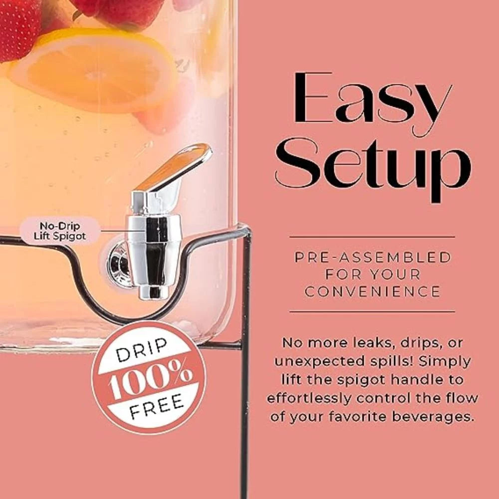 Clear Glass Beverage Dispenser with Spigot and Stand 1 Gallon G528