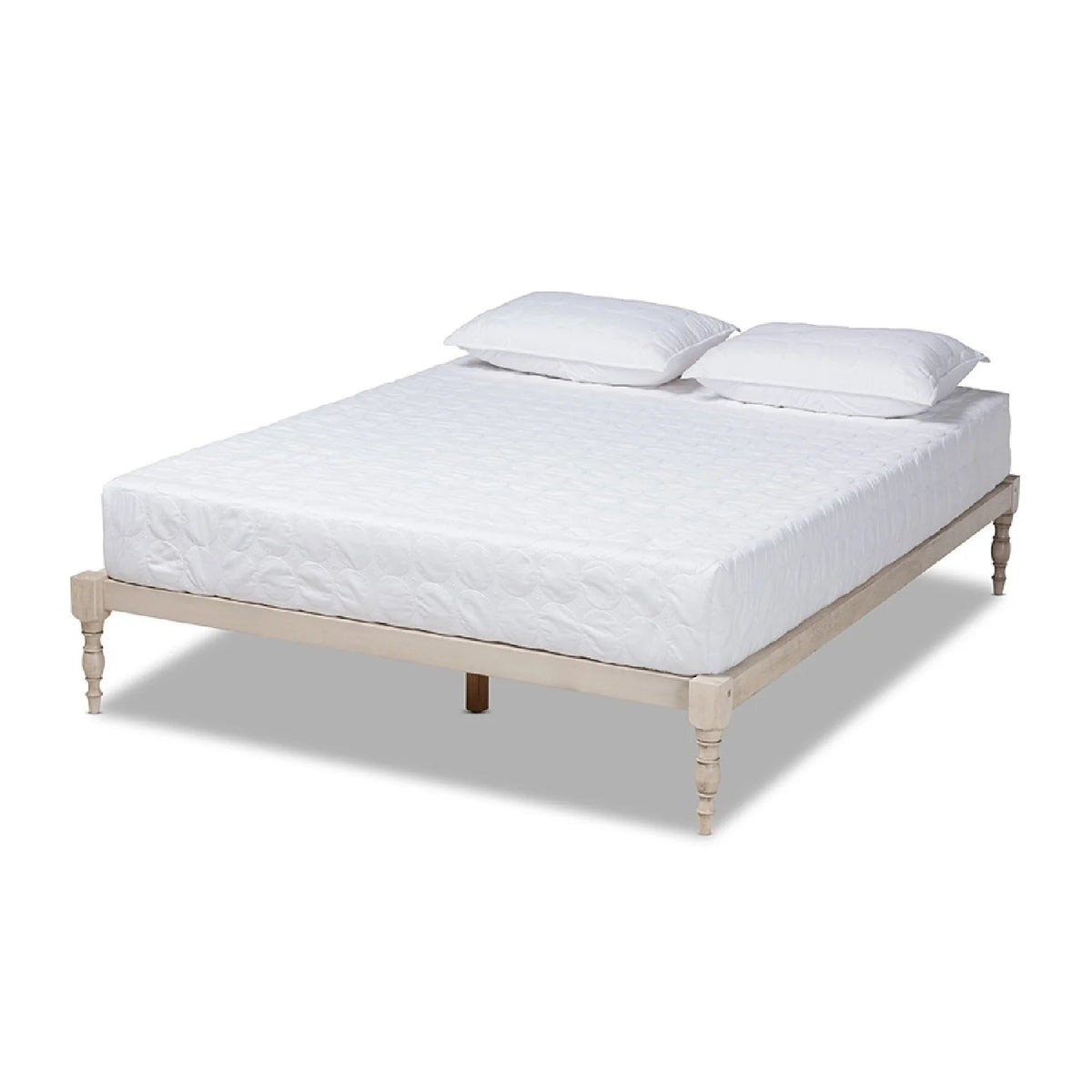 Antique White Wood King Size Platform Bed Frame Z897