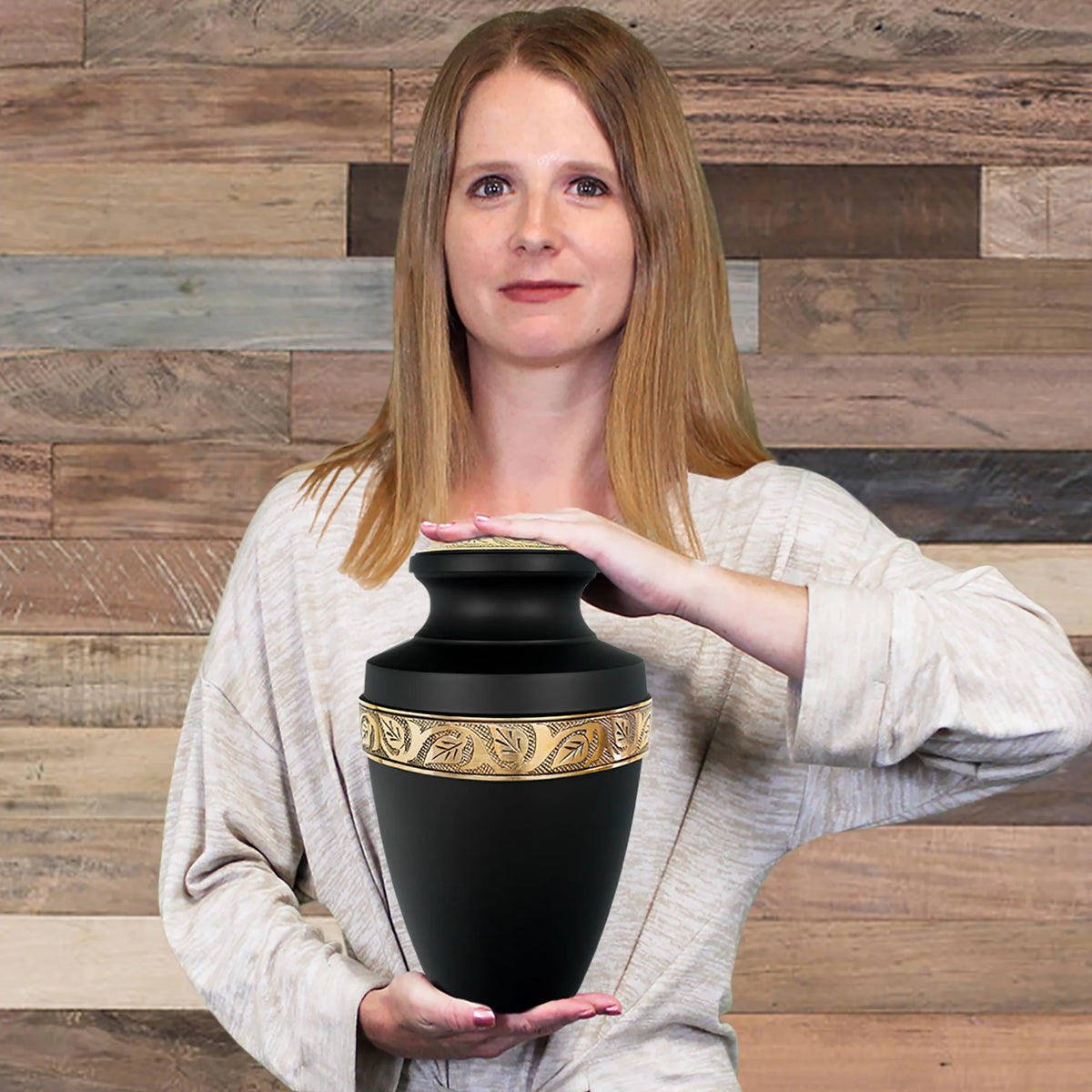 Black Large Adult Urn with Velvet Bag F84298