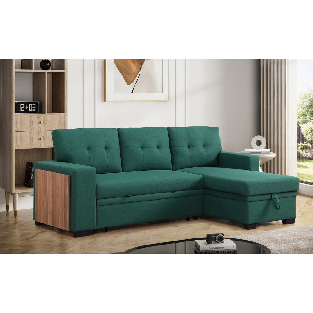 Green Reversible Sleeper Sectional Sofa Bed F8589