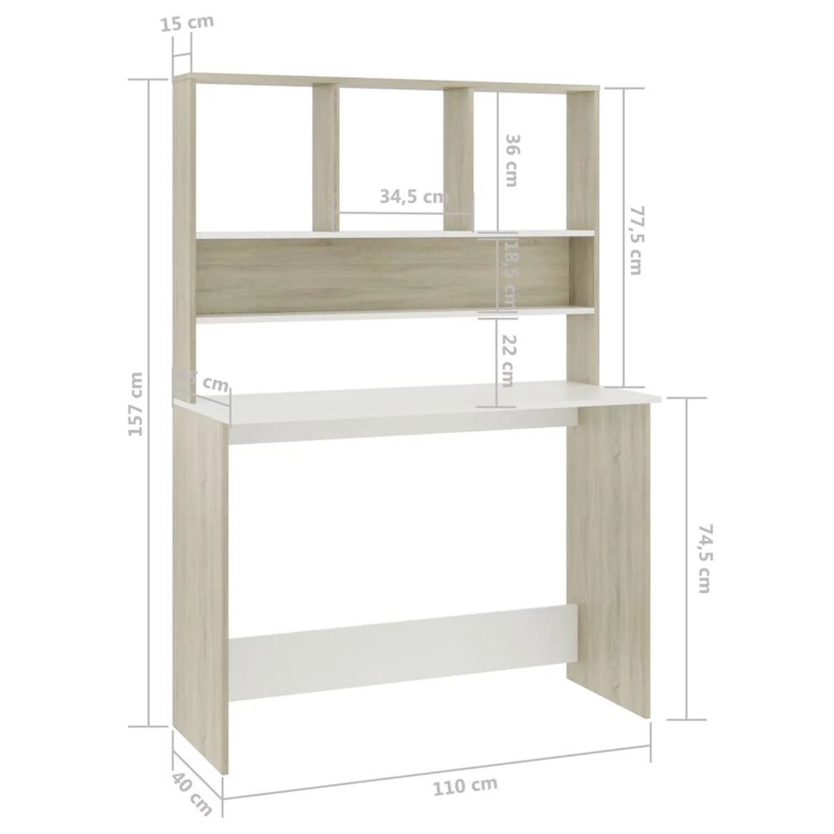 White and Sonoma Oak Engineered Wood Desk with Shelves X874579