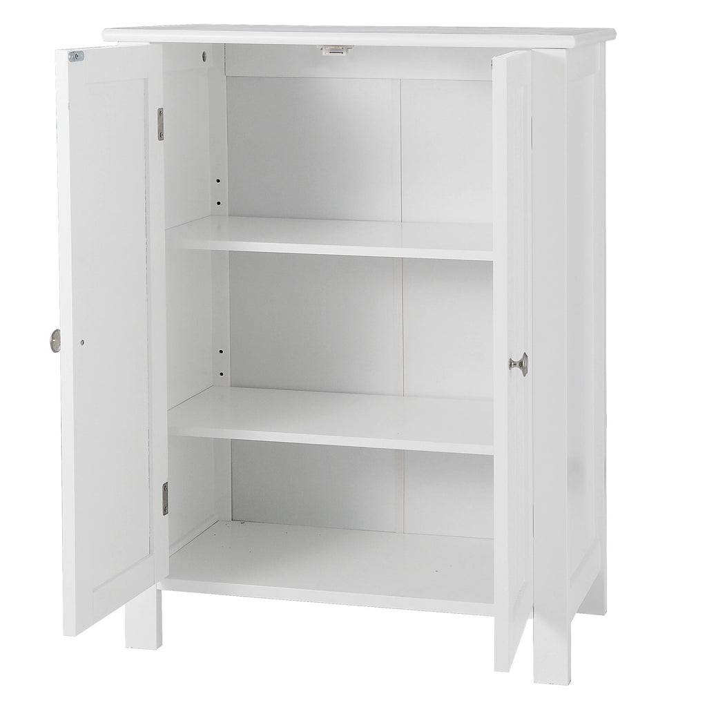 2-Door White Bathroom Floor Storage Cabinet with Adjustable Shelves T613763