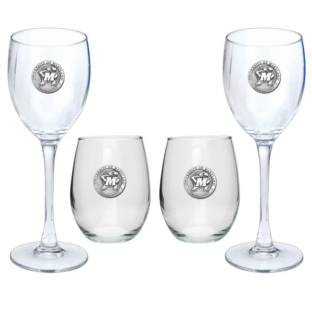 University of Maryland Terps Goblet Set Stemmed and Stemless Wine Set V90838