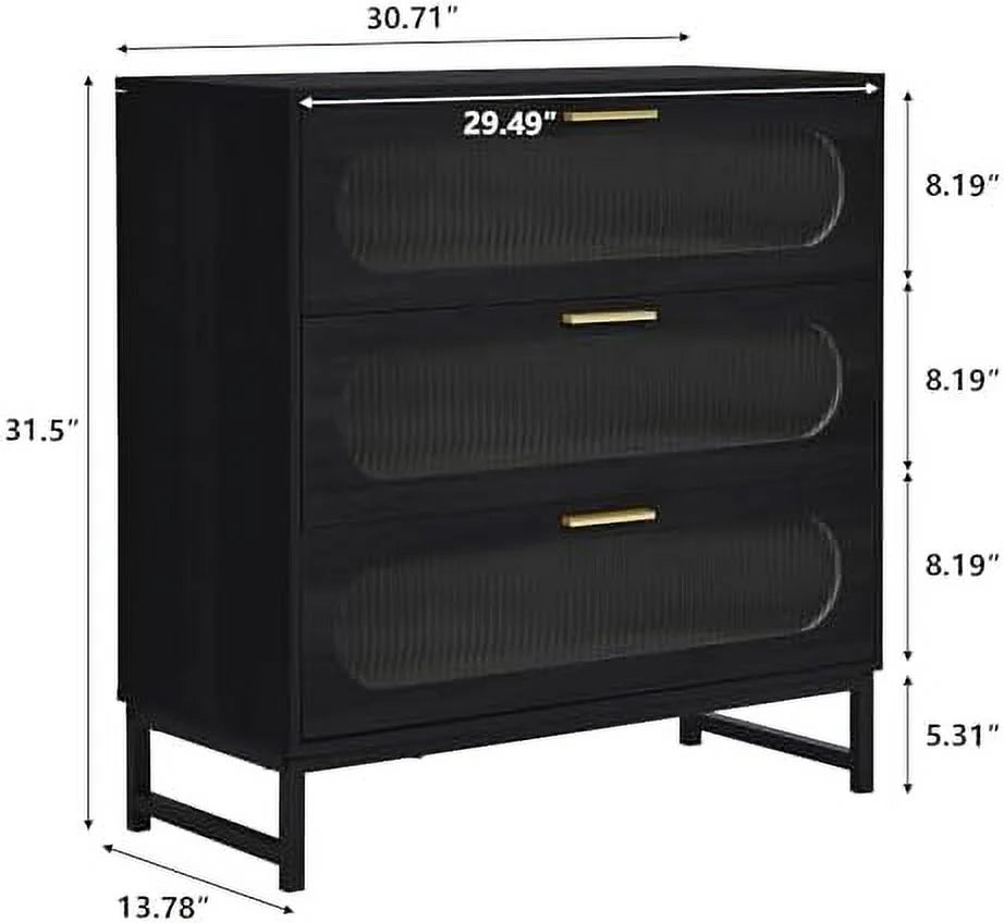 3 Drawer Tempered Glass Wood Dresser E75362
