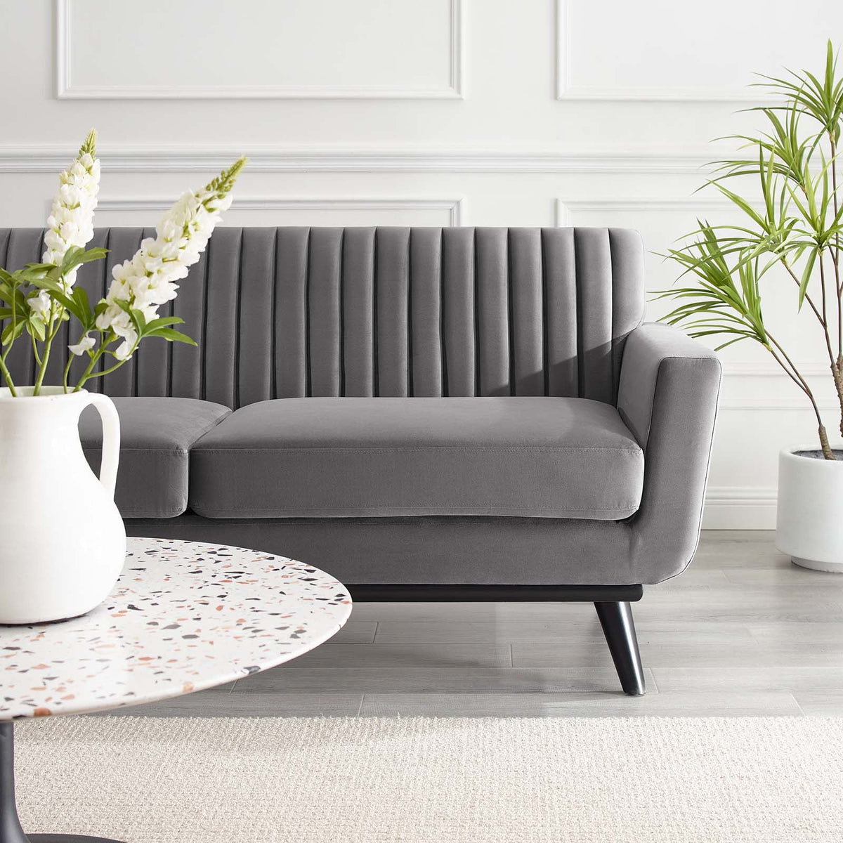 Gray Channel Tufted Performance Velvet Loveseat I829809