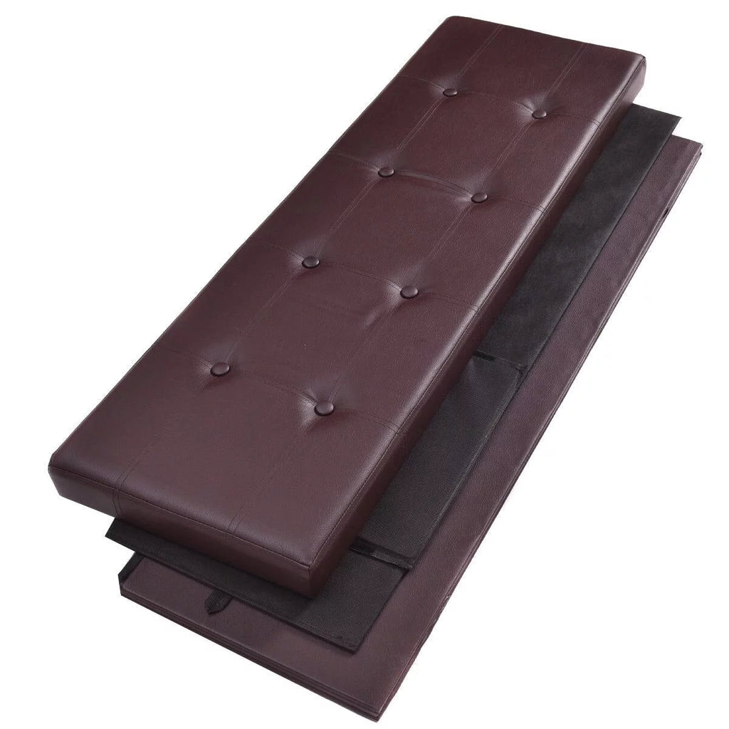 Brown Faux Leather Folding Storage Ottoman N64538