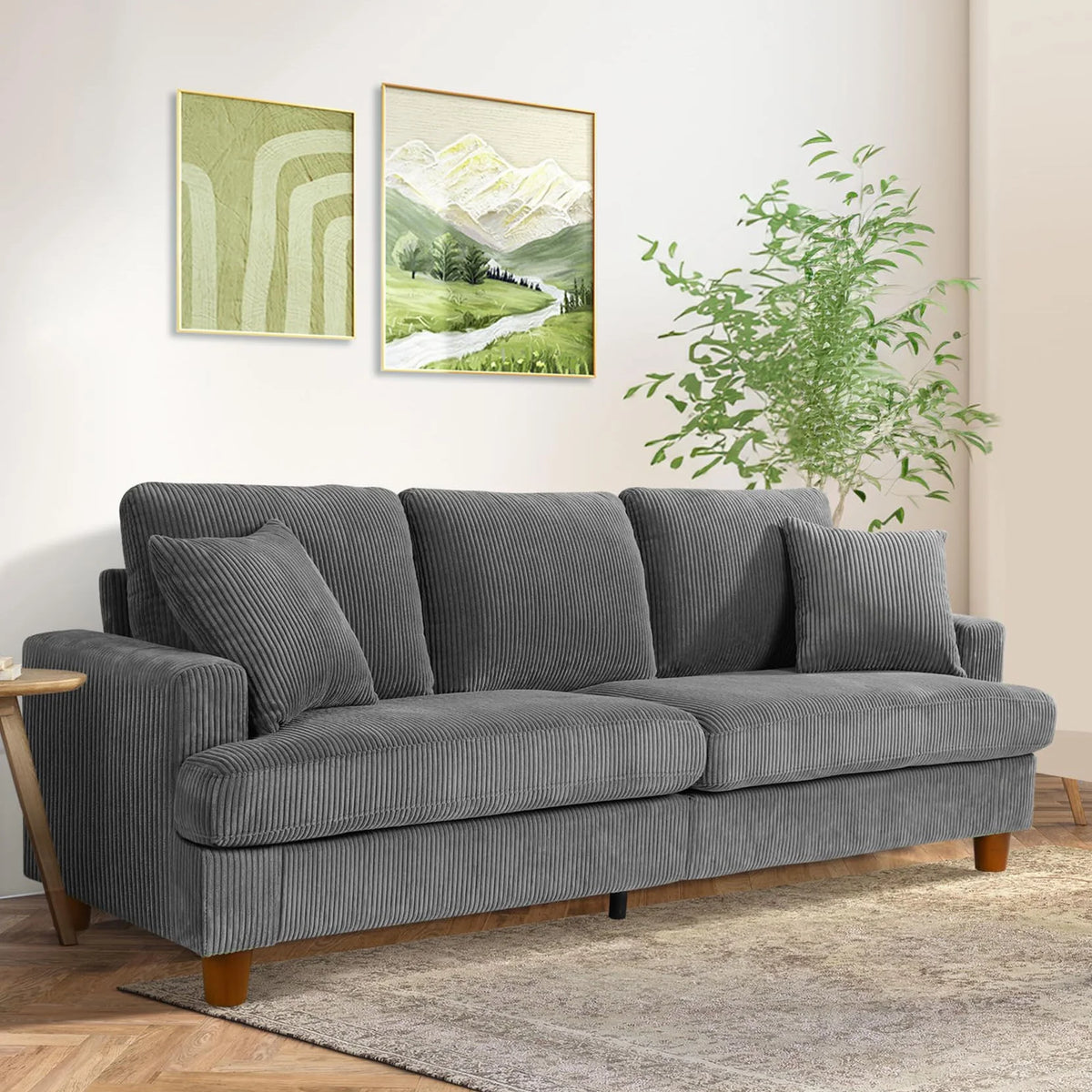 Gray Corduroy 3 Seater Sofa with 2 Pillows N4584