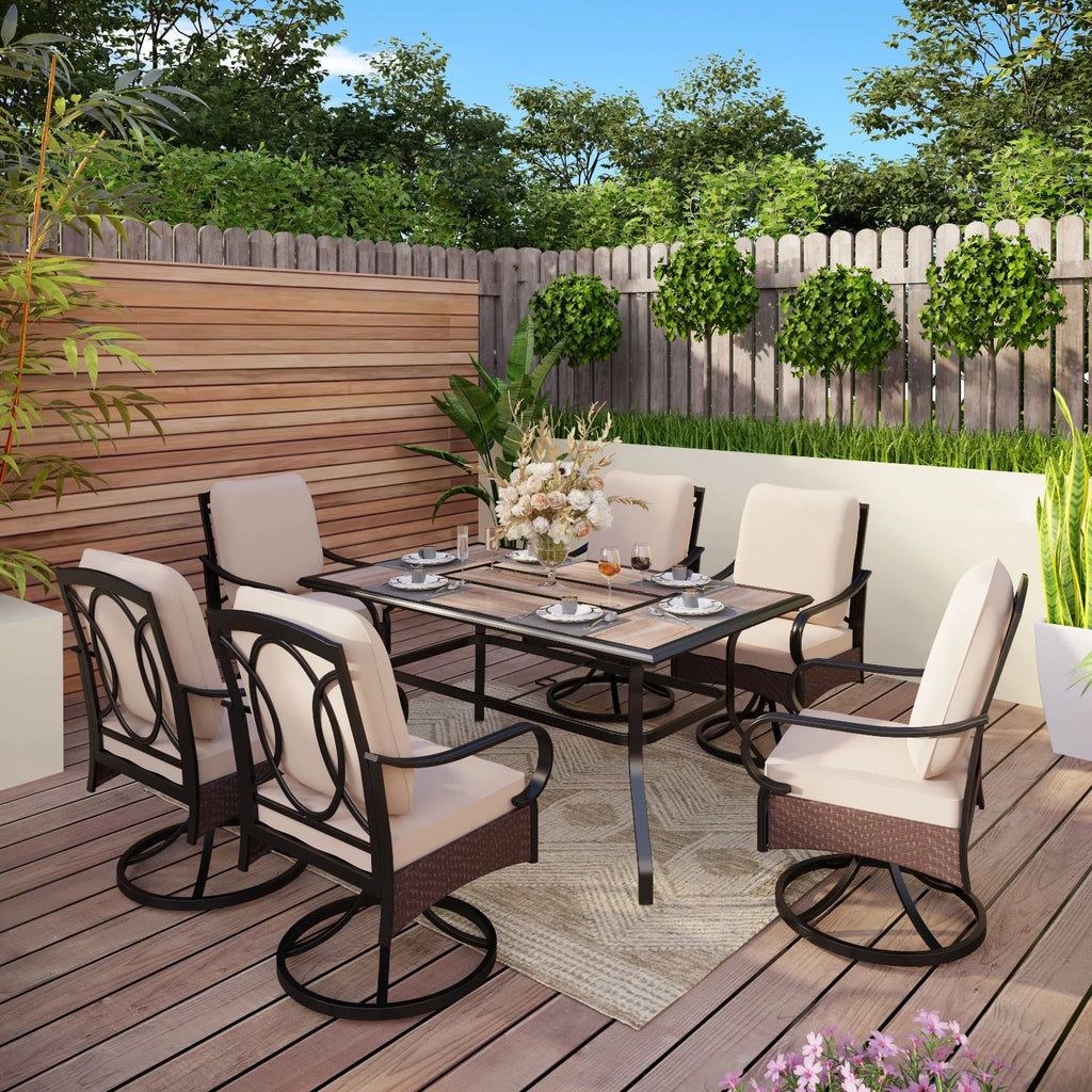 7/8-Piece Patio Dining Set with Swivel Chairs and Umbrella V93024