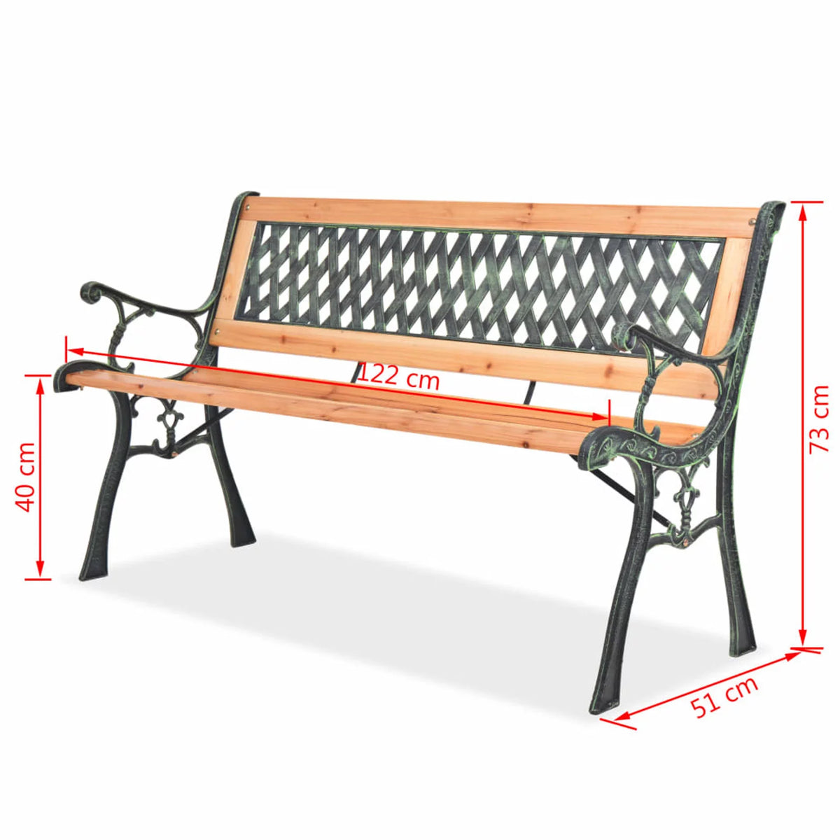 Outdoor Garden Bench with Backrest Wood Seat Wrought Iron Frame B19243