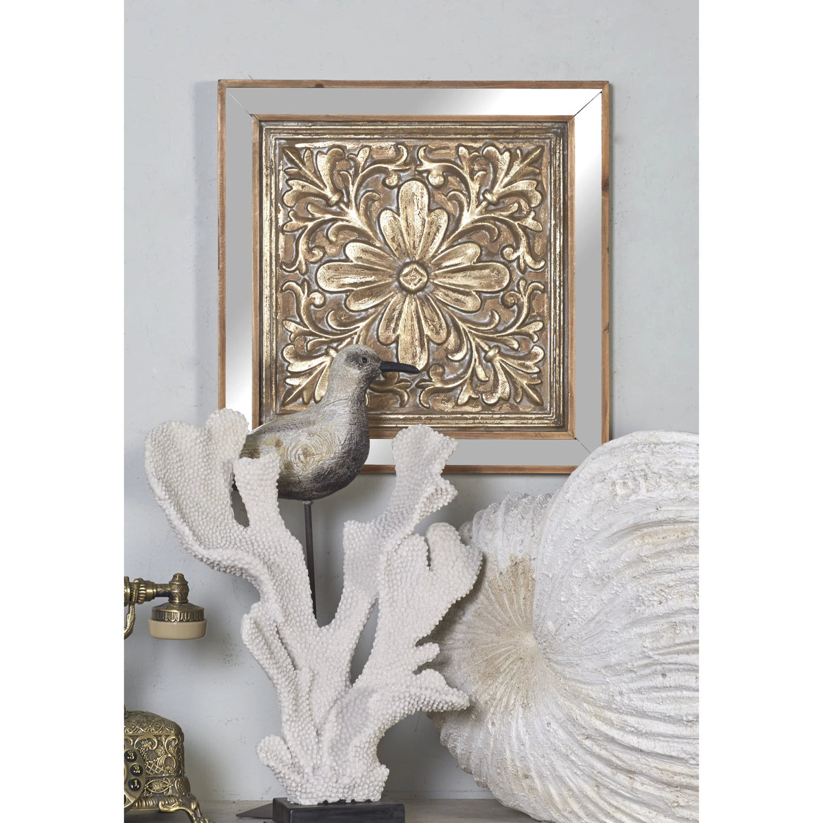 Gold Metal Floral Wall Decor with Mirror Panels 3 Count N470080