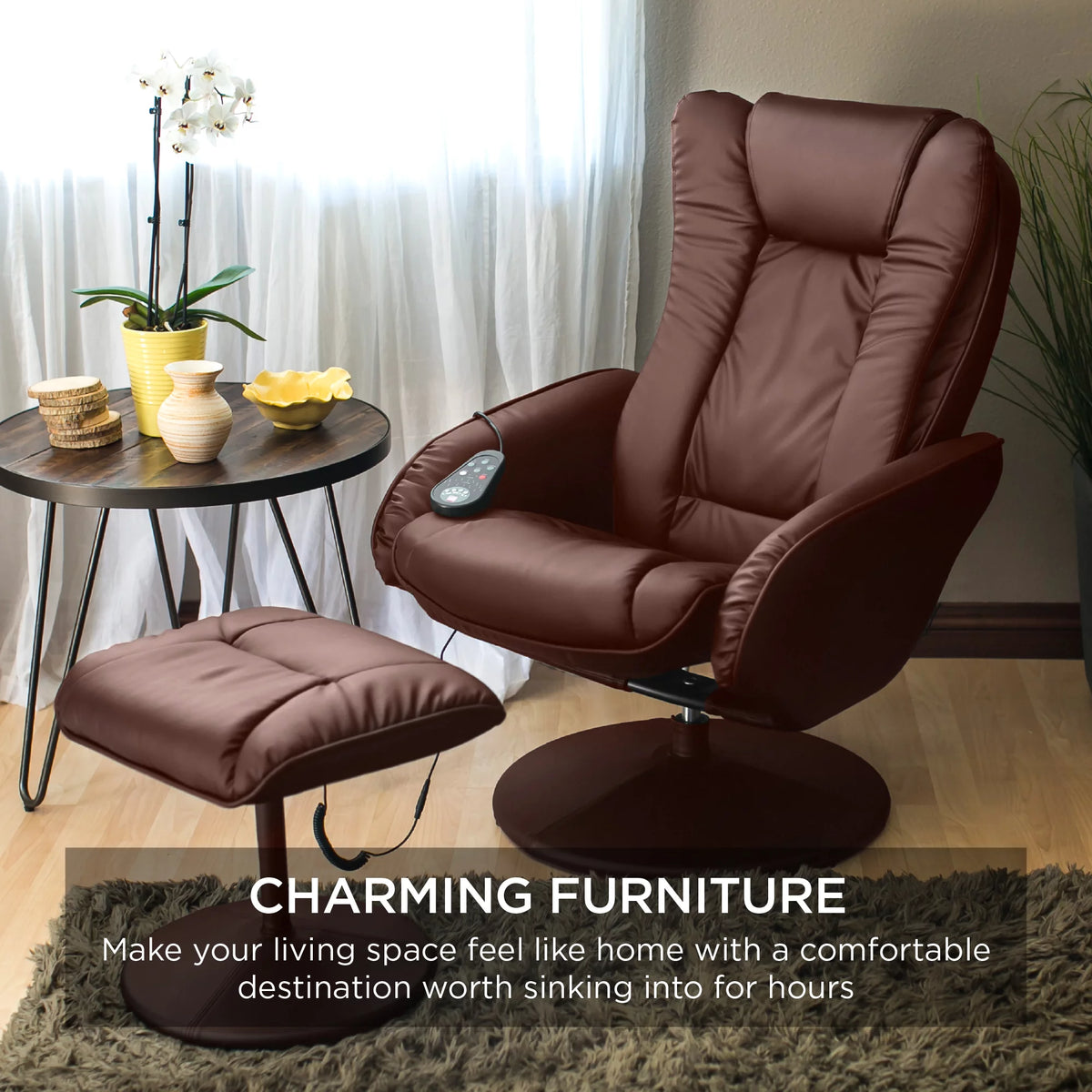 Brown Faux Leather Electric Massage Recliner Chair with Ottoman E650