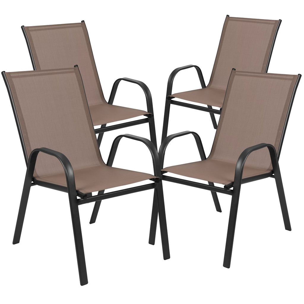 5 Piece Outdoor Patio Dining Set with 4 Brown Stack Chairs F1422