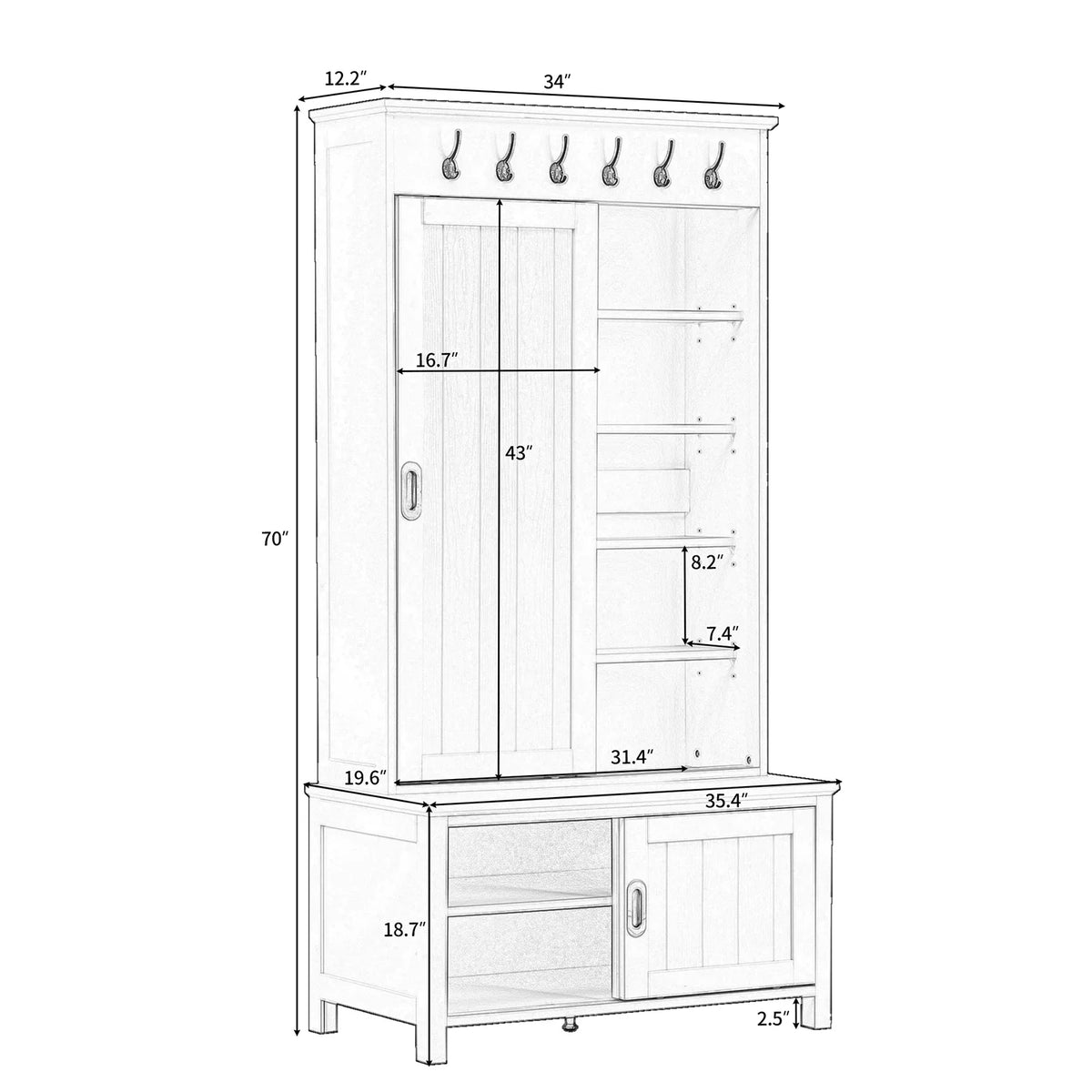 Black Wooden Hall Tree with Bench and Shoe Storage E835118